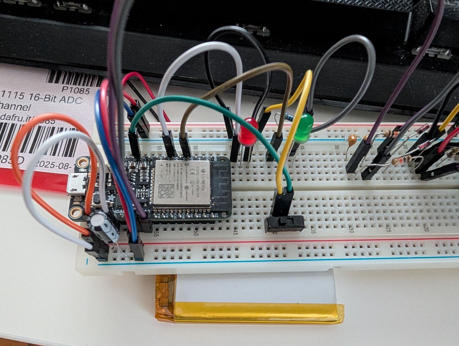XIAO ESP32 board on a breadboard during bring-up